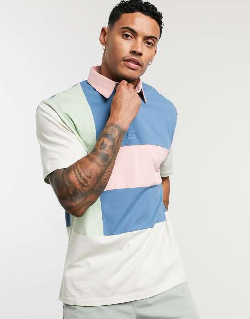 ASOS DESIGN relaxed polo shirt with pastel color block ASOS