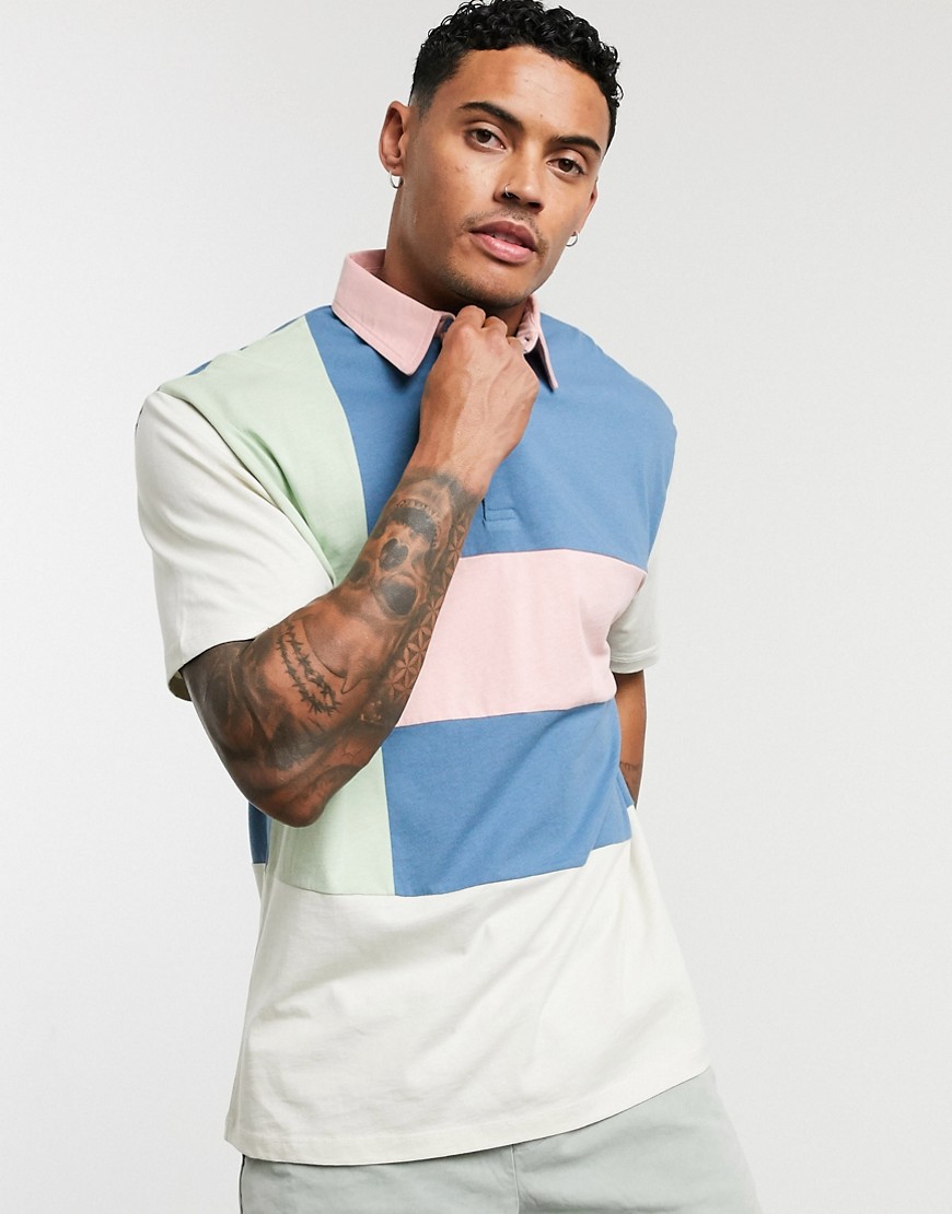 ASOS DESIGN relaxed polo shirt with pastel colour block-Multi