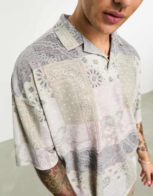 ASOS DESIGN relaxed revere shirt in bright blue paisley bandana print