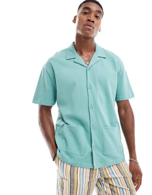 ASOS DESIGN relaxed polo shirt with revere collar in green , 2 of 4