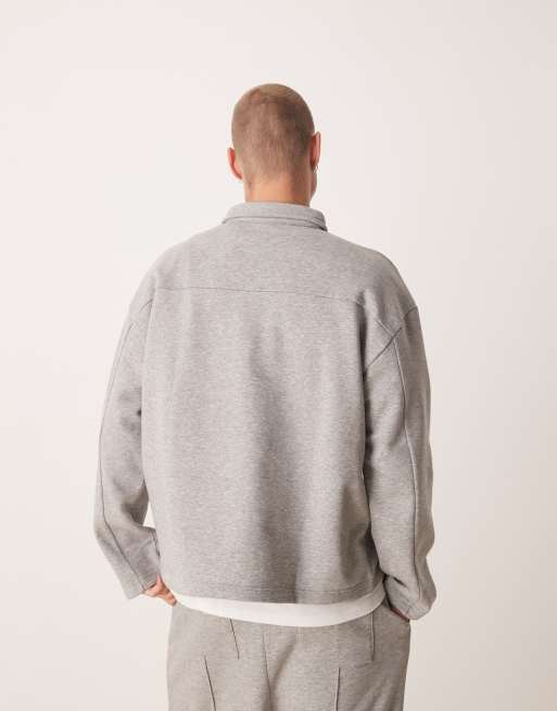 ASOS DESIGN relaxed polo sweatshirt in gray heather - part of a set, 4 of 4