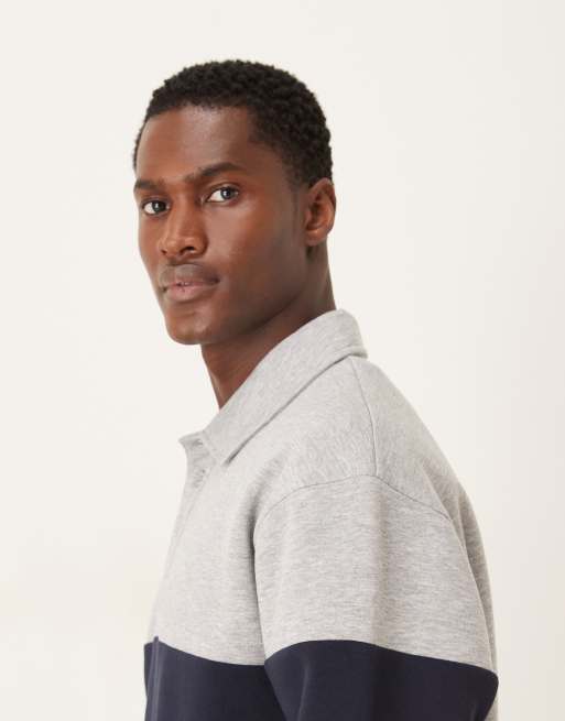 ASOS DESIGN relaxed polo sweatshirt with color blocking and woven label in heather gray