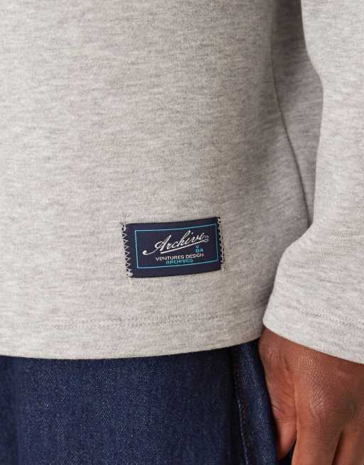 ASOS DESIGN relaxed polo sweatshirt with color blocking and woven label in heather gray