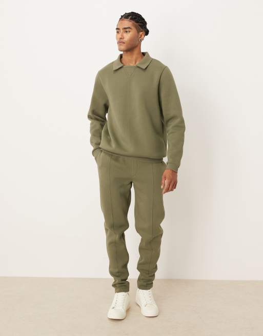 ASOS DESIGN relaxed polo sweatshirt with ribbed collar in green , 2 of 5