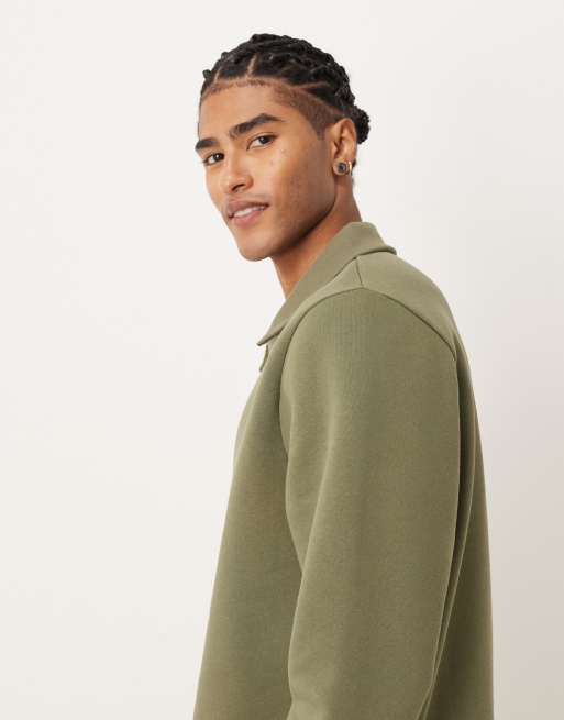 ASOS DESIGN relaxed polo sweatshirt with ribbed collar in green , 5 of 5