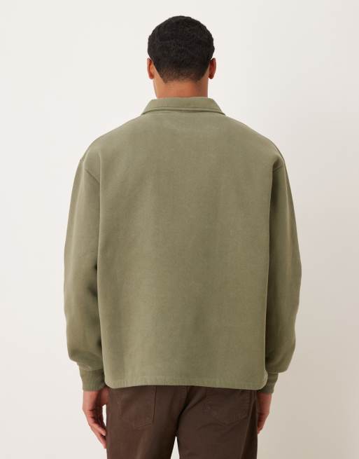 ASOS DESIGN relaxed polo sweatshirt with woven label badge in khaki, 3 of 5