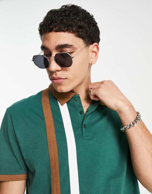 brown and green polo shirt