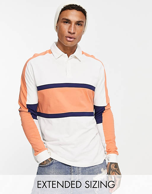  relaxed polo t-shirt in orange & blue colour block 