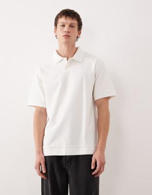 Asos Design Relaxed Polo With Cuffed Hem In White