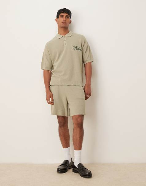 ASOS DESIGN relaxed polo with Palermo embroidery and shorts co-ord in sage green - view 1
