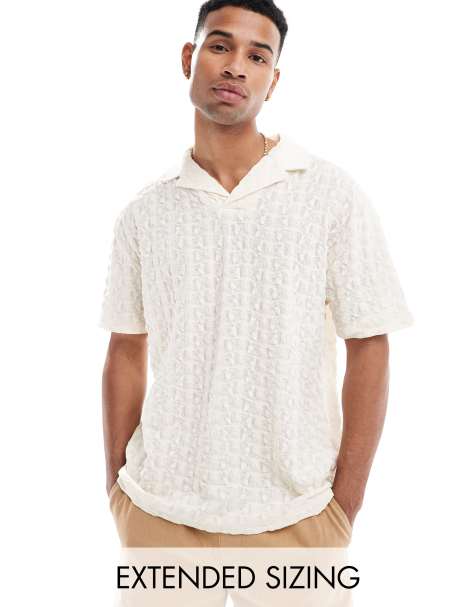 ASOS DESIGN relaxed polo with revere collar in beige texture - view 1