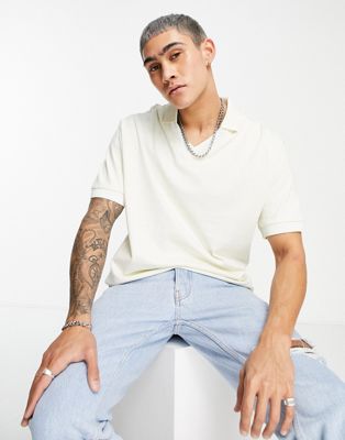 ASOS DESIGN relaxed polo with revere collar in light grey