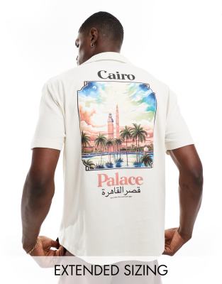 Asos Design Relaxed Polo With Scenic Back Print-neutral