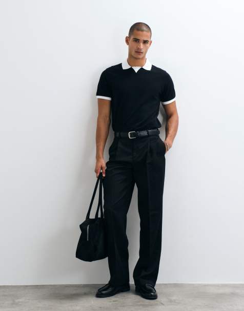 ASOS DESIGN relaxed poloshirt met contrasterende kleur in zwart piqué - view 1