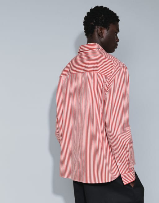 ASOS DESIGN relaxed poplin overhemd met strepen in rood, 4 van 7