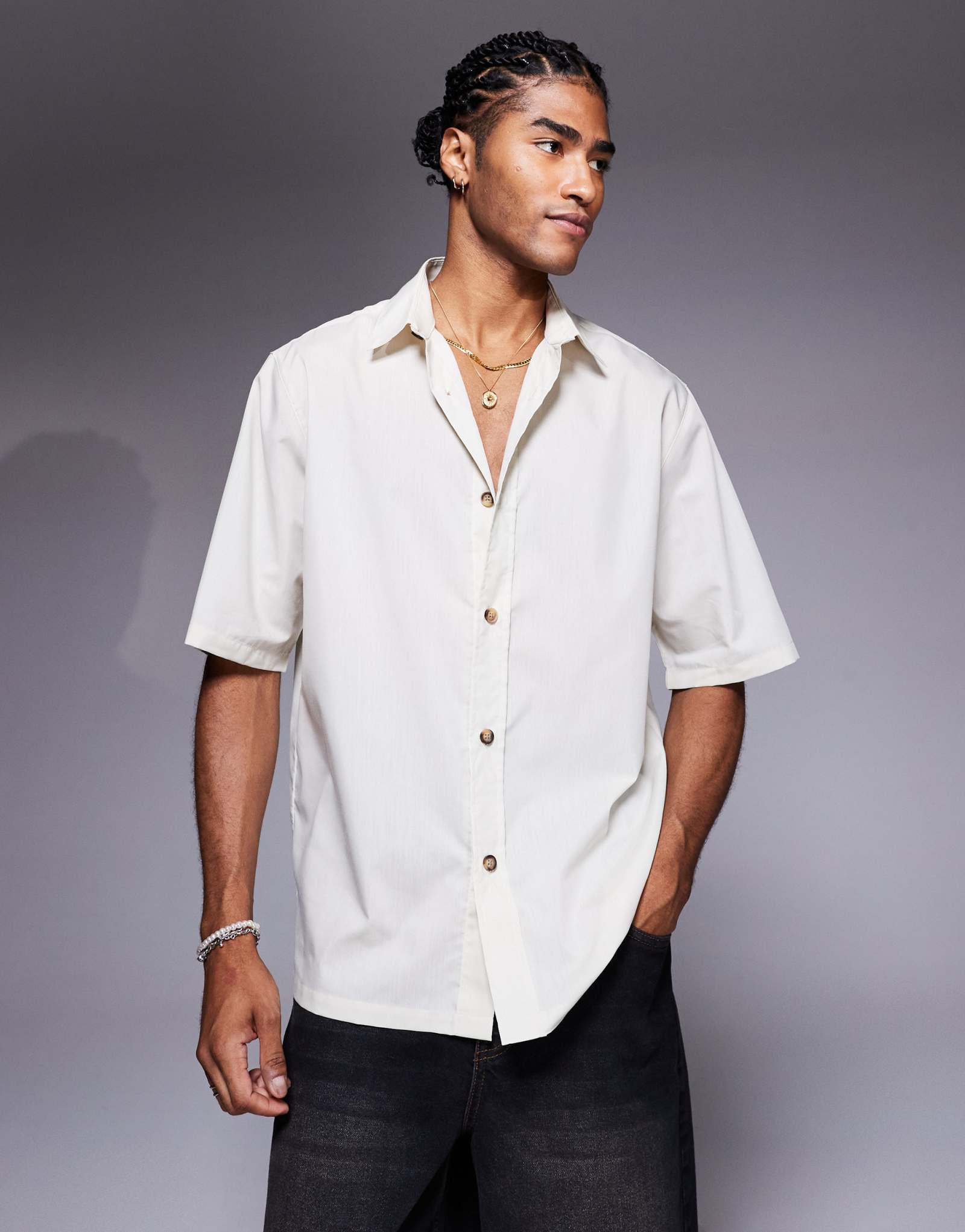 Непринужденная рубашка из поплина бежевого цвета от ASOS DESIGN