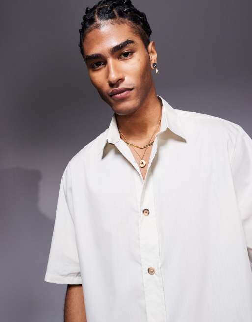 ASOS DESIGN relaxed poplin shirt in beige, 3 of 4