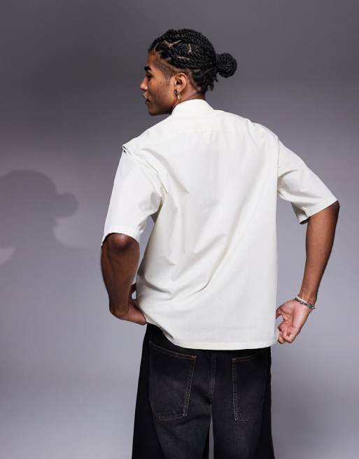 ASOS DESIGN relaxed poplin shirt in beige, 4 of 4