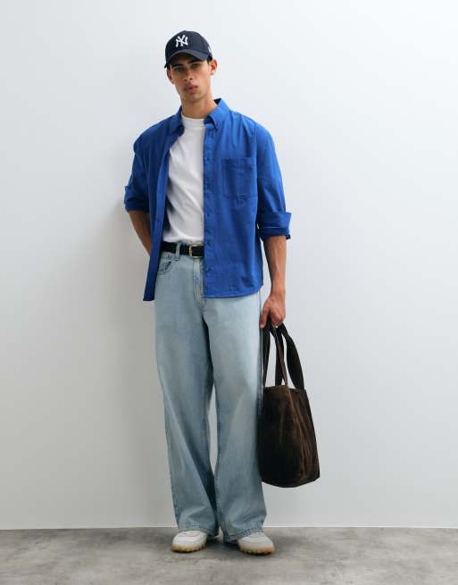 ASOS DESIGN relaxed poplin shirt in blue, 3 of 5