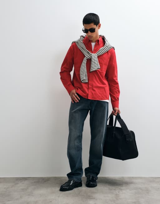 ASOS DESIGN relaxed poplin shirt in red, 2 of 5