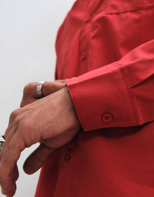 ASOS DESIGN relaxed poplin shirt in red, 3 of 5