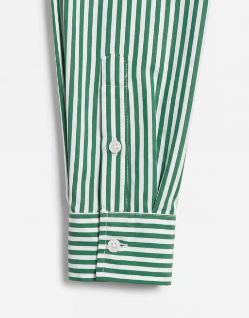 ASOS DESIGN relaxed poplin stripe shirt in green, 8 of 9