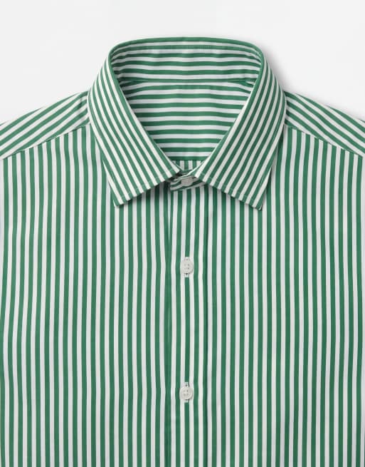 ASOS DESIGN relaxed poplin stripe shirt in green, 9 of 9
