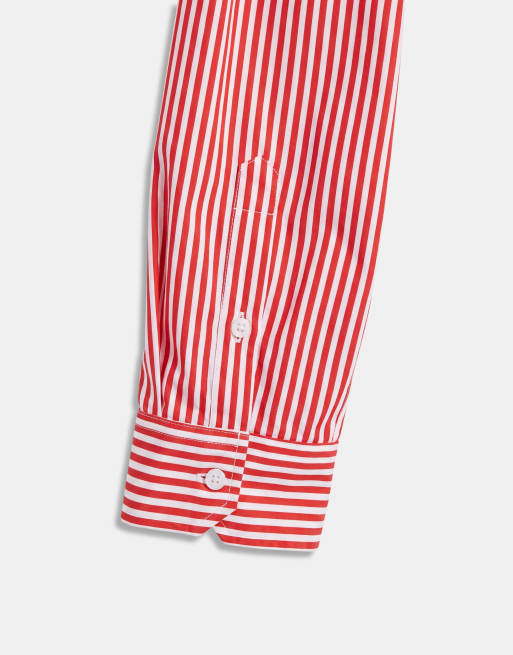 ASOS DESIGN relaxed poplin stripe shirt in red, 8 of 9