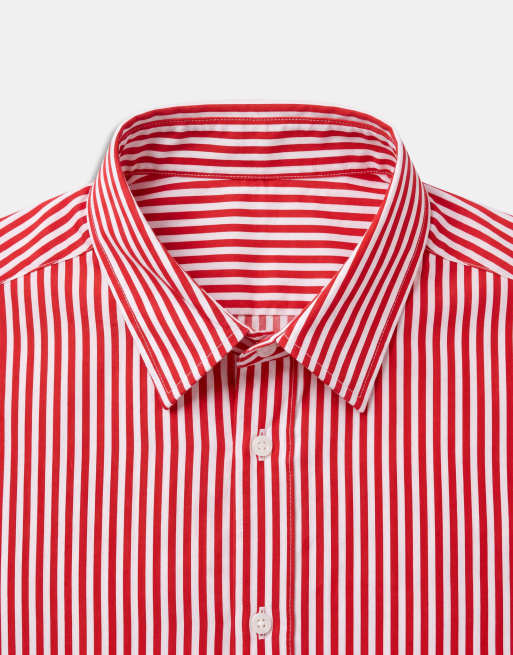 ASOS DESIGN relaxed poplin stripe shirt in red, 9 of 9