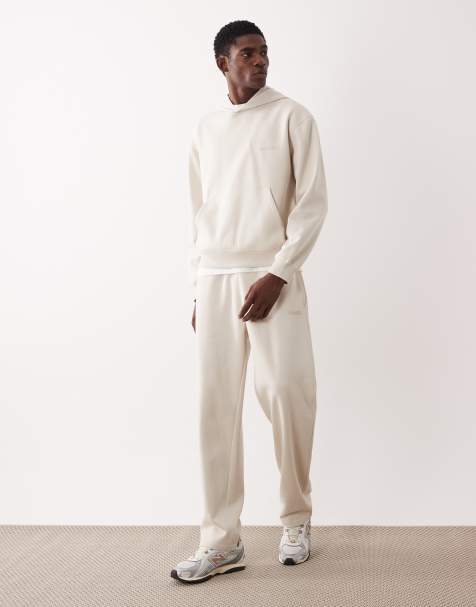 ASOS DESIGN relaxed printed hoodie and straight leg sweatpants set in beige - view 1