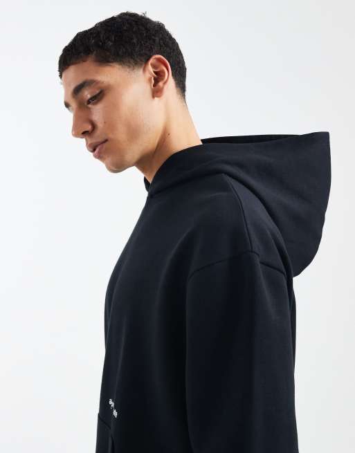 ASOS DESIGN relaxed printed hoodie with side panels in black, 4 of 5