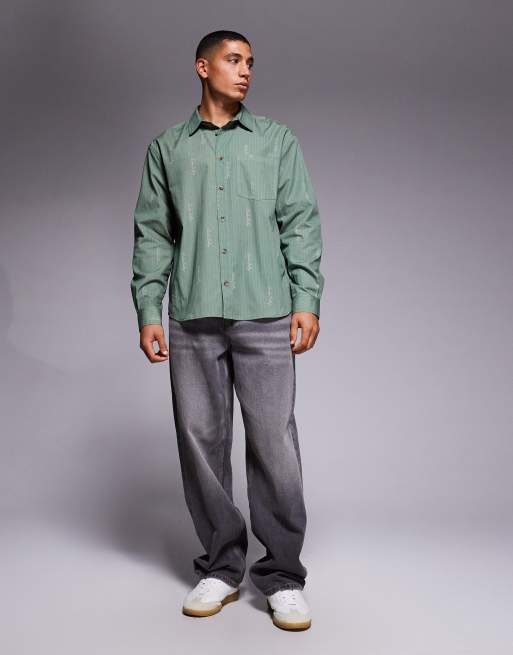 ASOS DESIGN relaxed printed shirt in green, 2 of 5