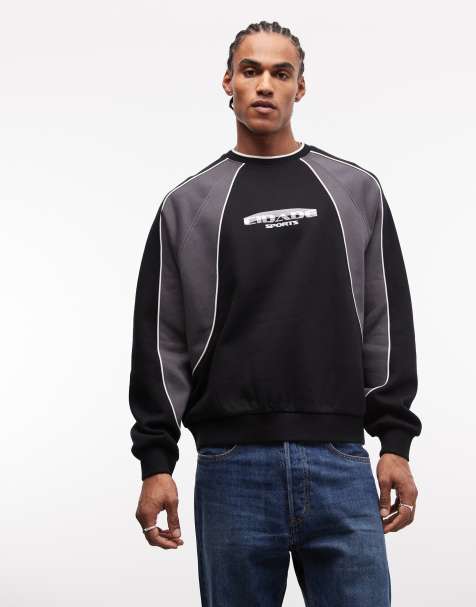 ASOS DESIGN relaxed printed sweatshirt with cut & sew panels in black - view 1