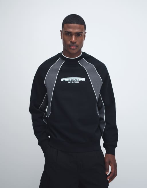 ASOS DESIGN relaxed printed sweatshirt with cut & sew panels in black, 4 of 7