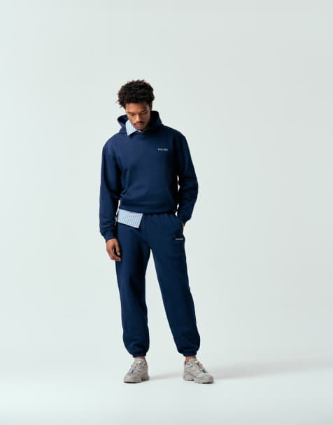 ASOS DESIGN relaxed printed trackies and hoodie set in navy - view 1