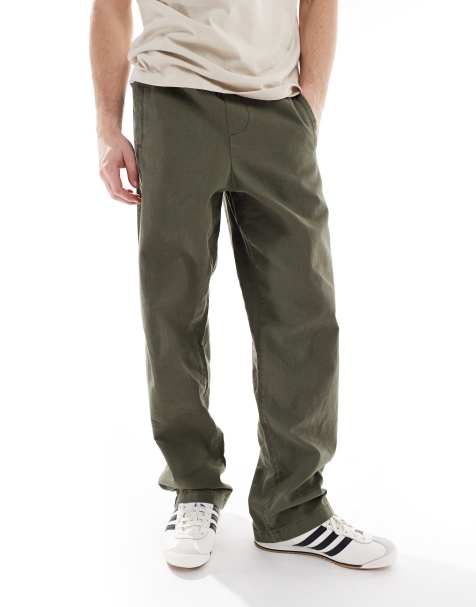 ASOS DESIGN relaxed pull on linen pants in washed khaki - view 1