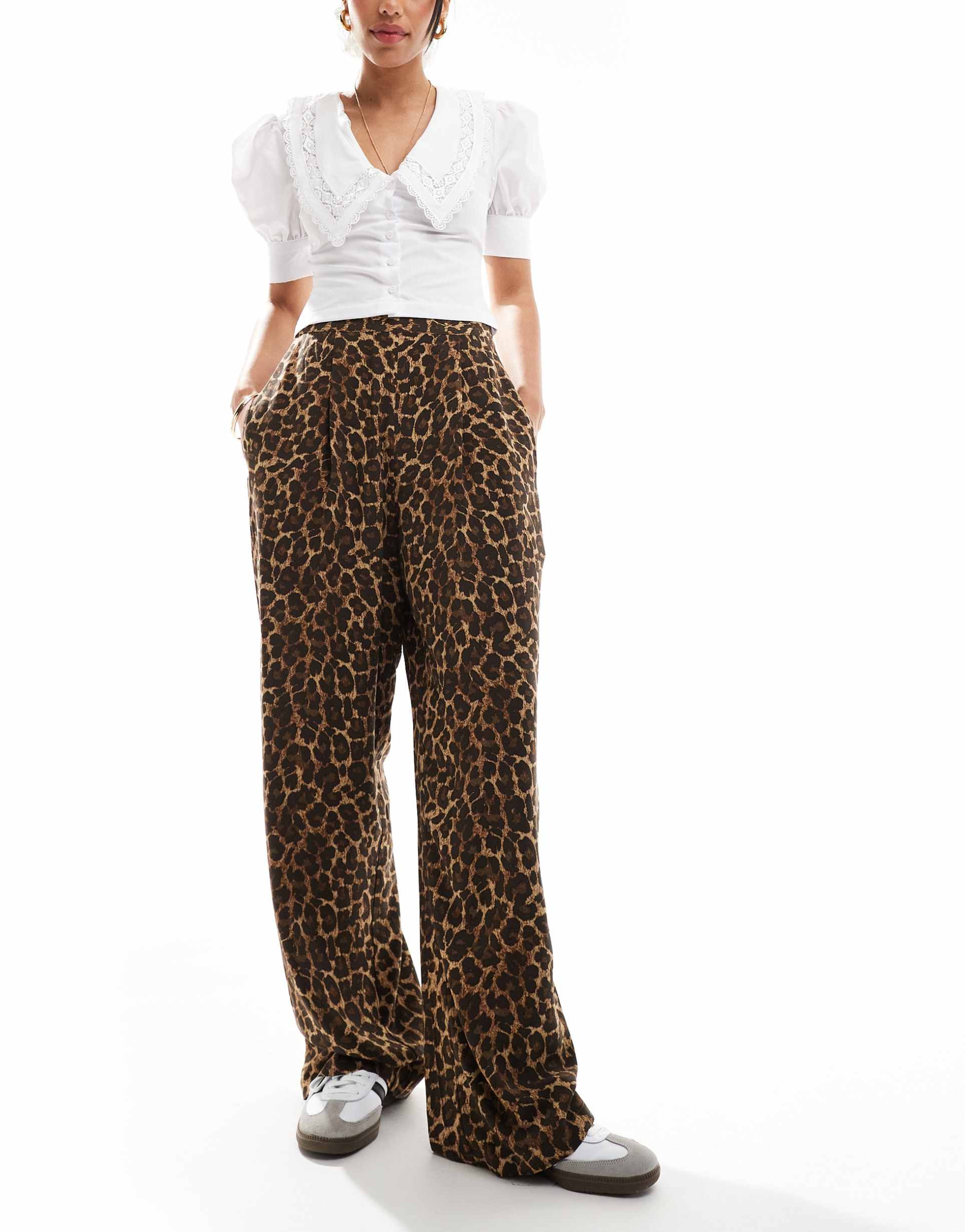 asos design relaxed pull on pants in animal print