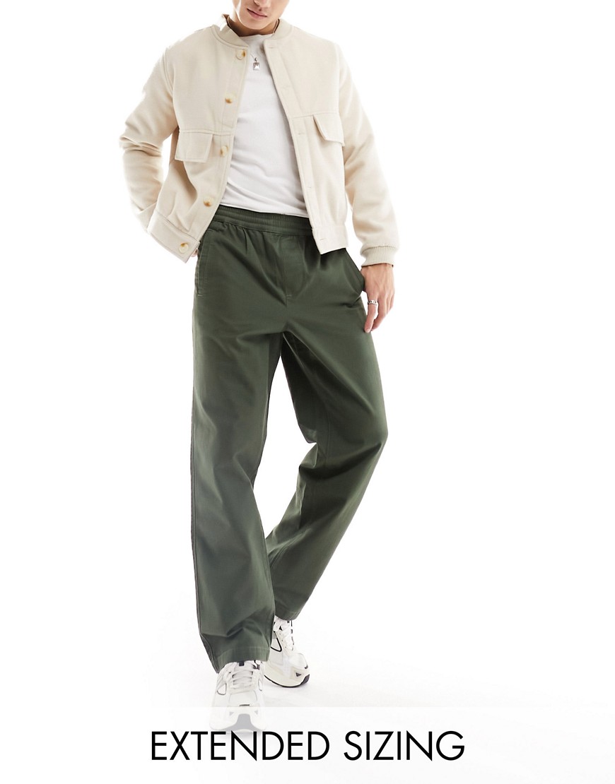 ASOS DESIGN relaxed pull on trouser in khaki with elasticated waist-Green