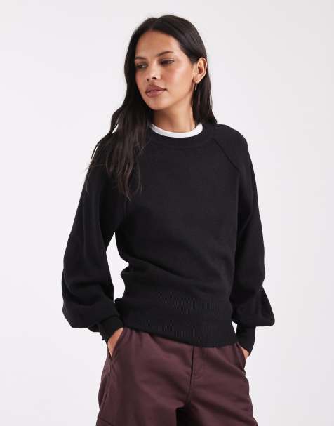 ASOS DESIGN Relaxed-Pullover mit Ballonärmeln und Rundhalsausschnitt in Schwarz - view 1