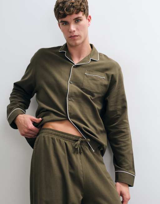 ASOS DESIGN relaxed pyjama set in green, 3 of 5