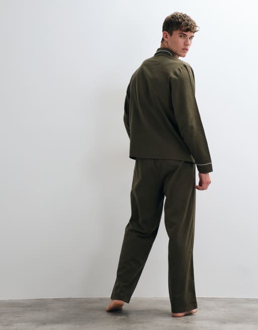 ASOS DESIGN relaxed pyjama set in green, 4 of 5