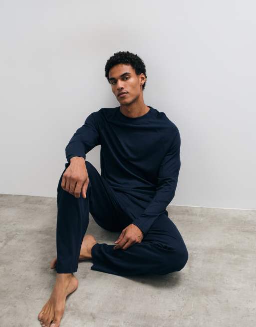 ASOS DESIGN relaxed pyjama set in navy, 5 of 5