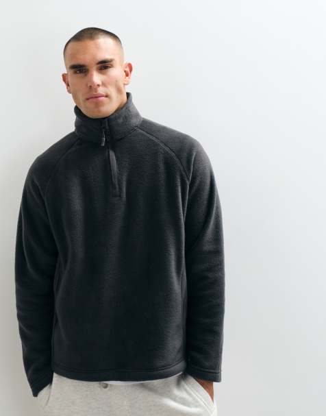 ASOS DESIGN relaxed quarter zip fleece in charcoal - view 1