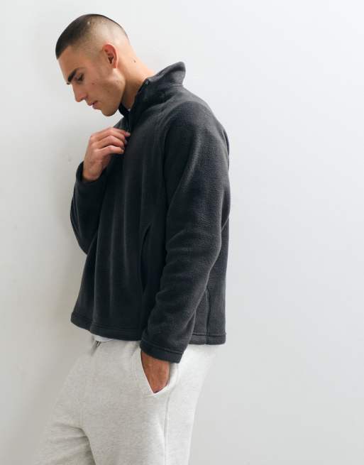 ASOS DESIGN relaxed quarter zip fleece in charcoal, 3 of 5