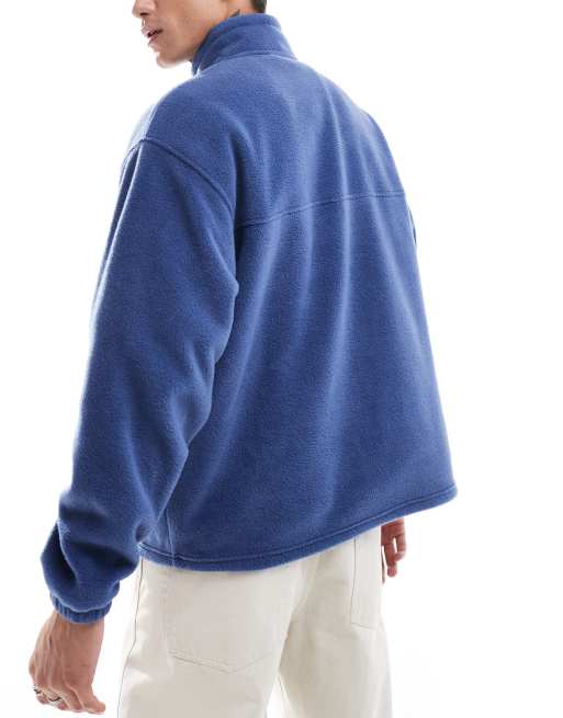 ASOS DESIGN relaxed quarter zip fleece sweatshirt in dark blue - NAVY, 3 of 4