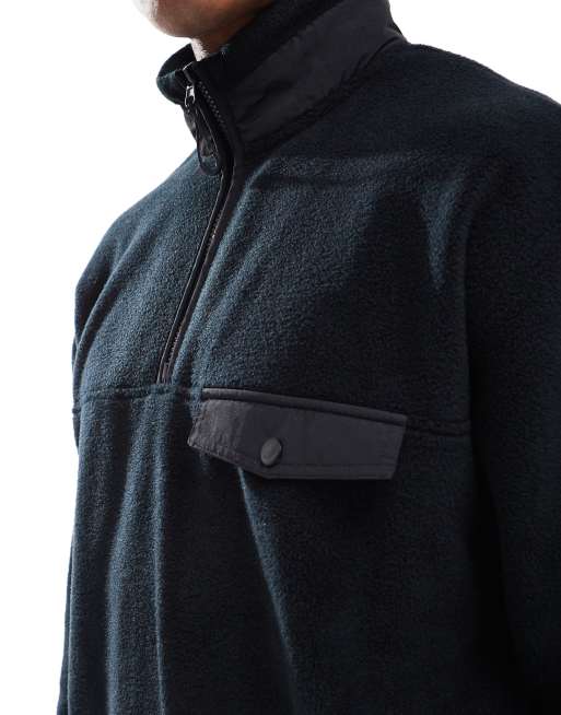 ASOS DESIGN relaxed quarter zip fleece sweatshirt with chest pocket in black, 3 of 4