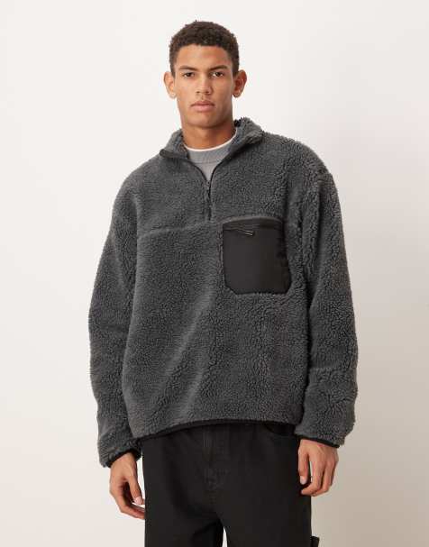 ASOS DESIGN relaxed quarter zip fleece with pocket in gray - view 1