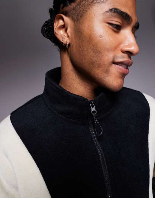 ASOS DESIGN relaxed quarter zip funnel neck fleece sweatshirt with colour block in black , 5 of 5
