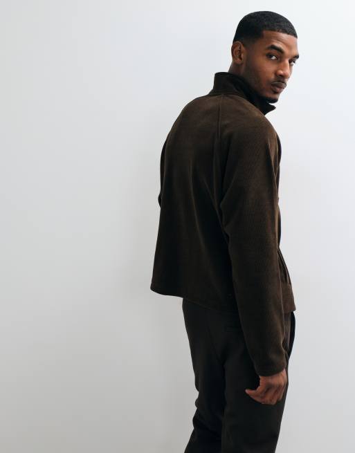 ASOS DESIGN relaxed quarter zip in geribbelde textuur in bruin, 5 van 5