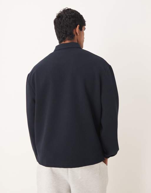 ASOS DESIGN relaxed quarter-zip sweatshirt in navy, 3 of 5